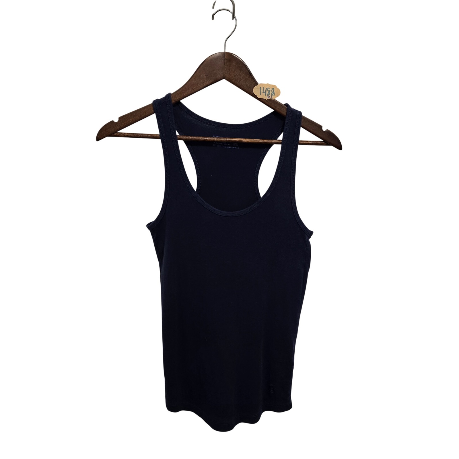 Stradivarius Womens Navy Blue Ribbed Racerback Tank Top Size M Scoop Neck Basic